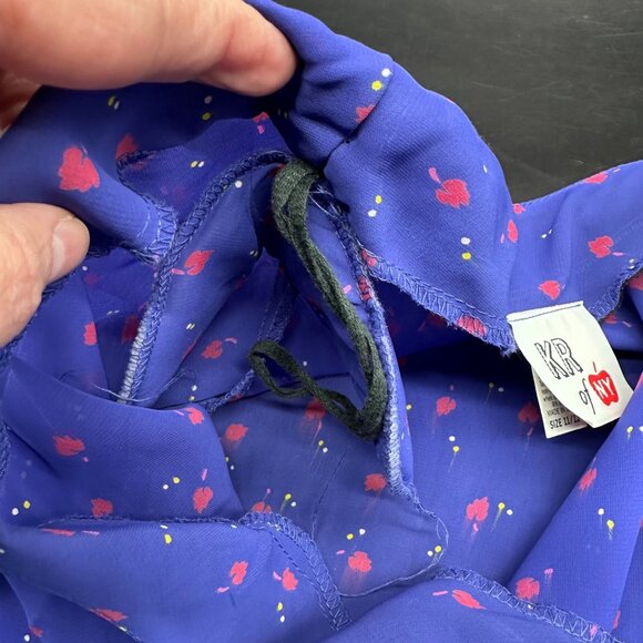Vintage Purple Dress 90s Sheer Shoulder Pad Belt Size 11/12 KR Of NY USA Floral - Picture 6 of 8